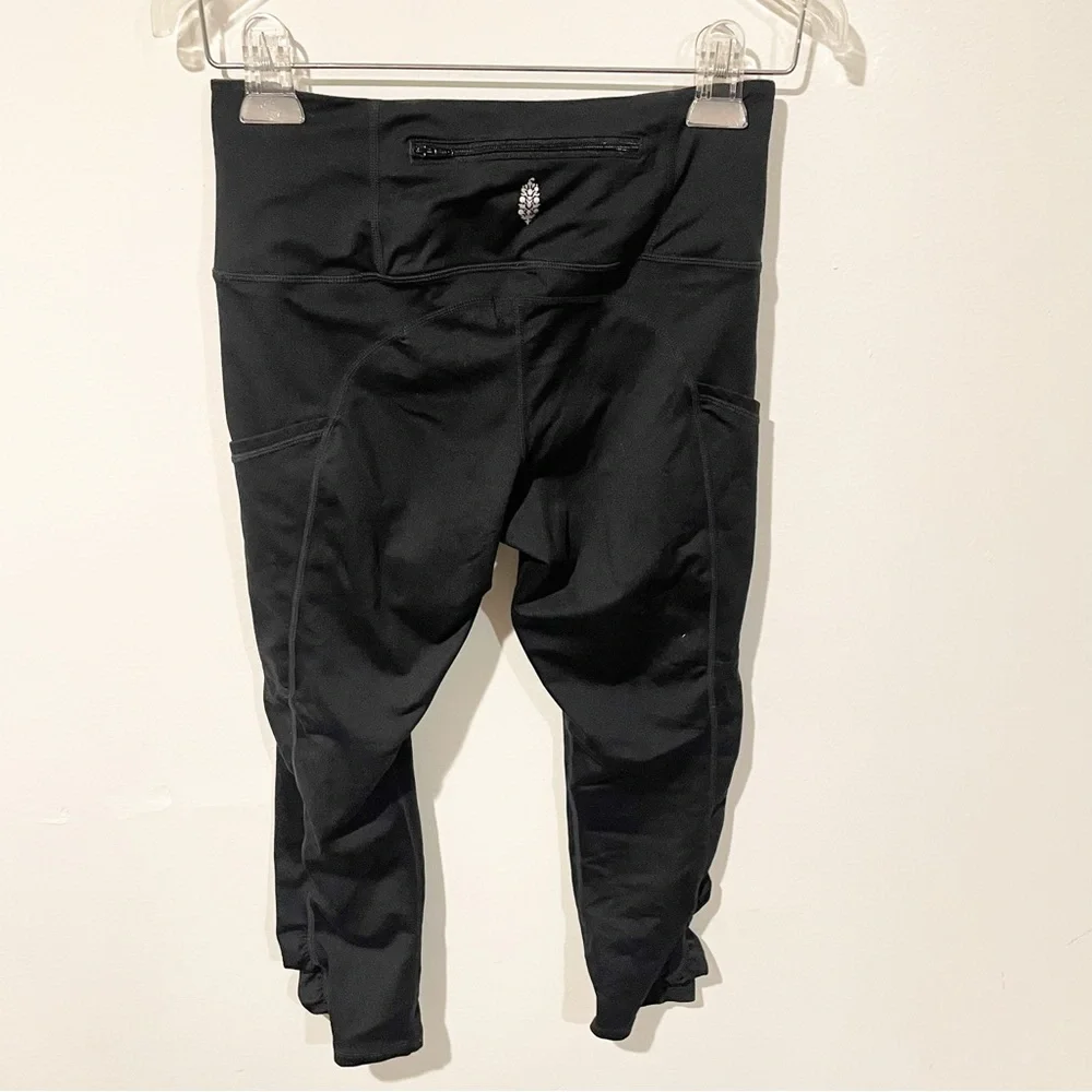 Free People Size‎ Small FP Movement Black Shiny Leggings Ruched Legs Athletic